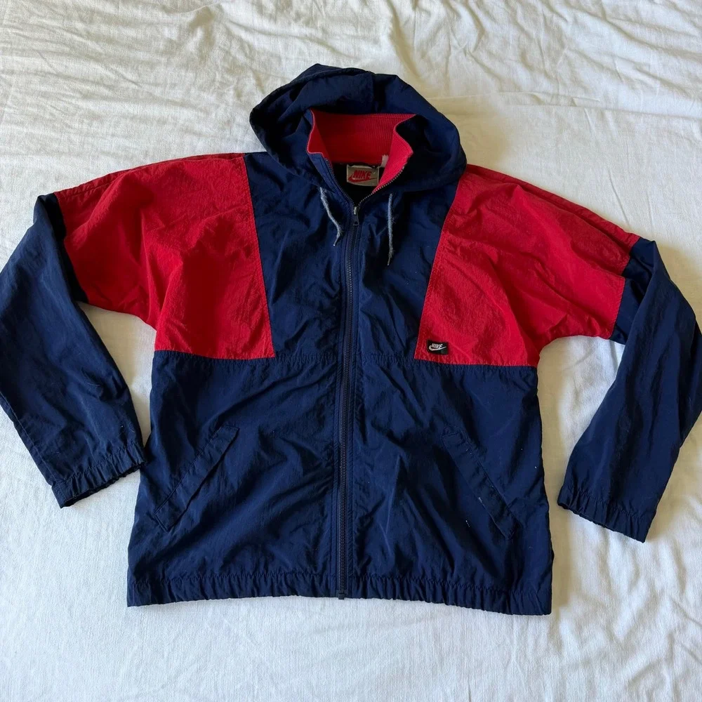 Vintage 80's Nike Windbreaker‎ Jacket Colorblock Hooded Full Zip